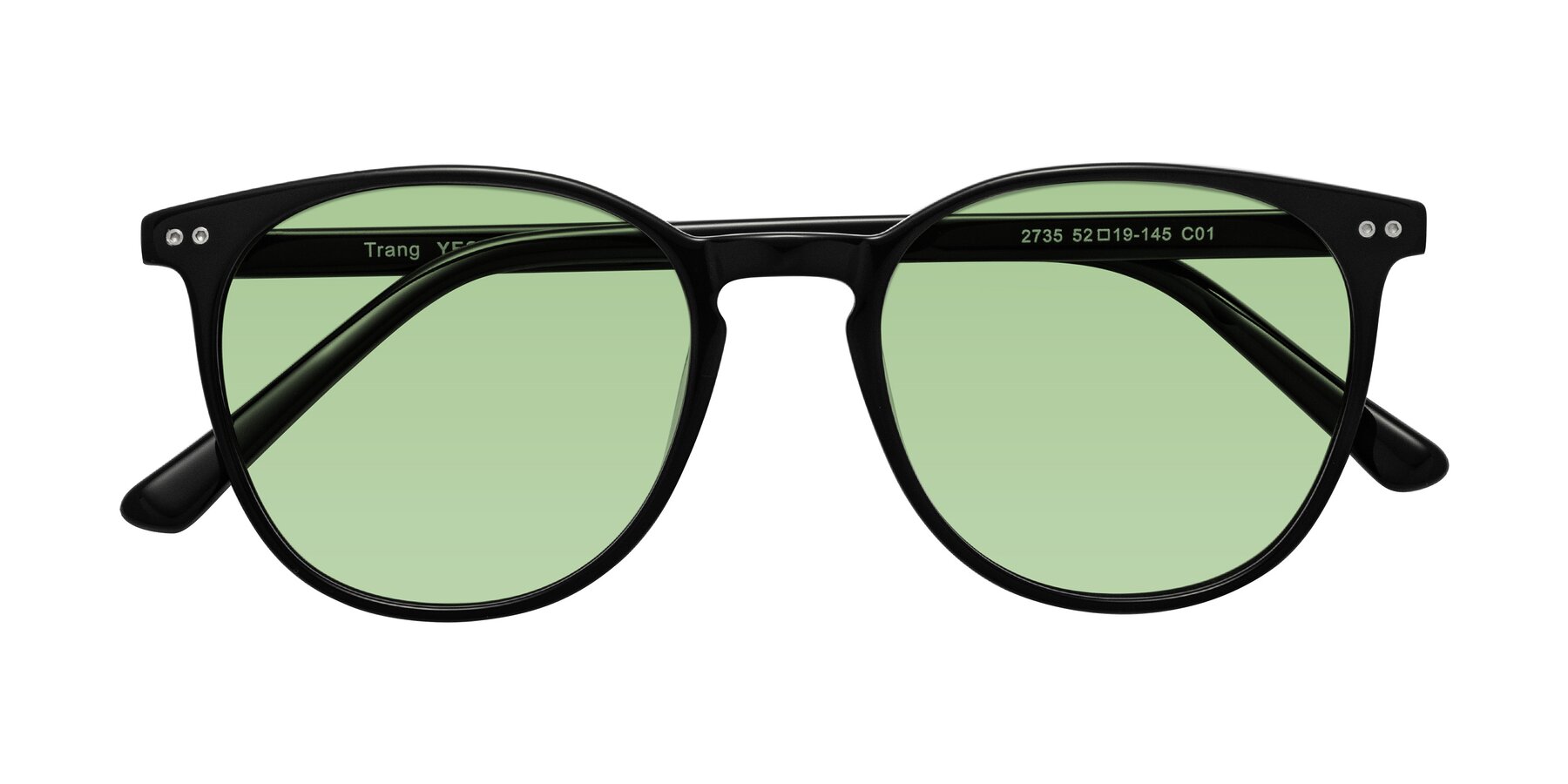 Folded Front of Trang in Black with Medium Green Tinted Lenses