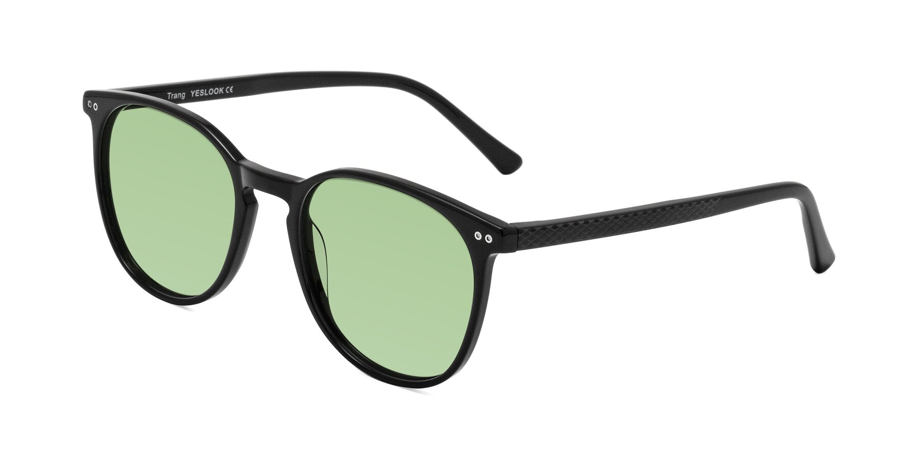 Angle of Trang in Black with Medium Green Tinted Lenses