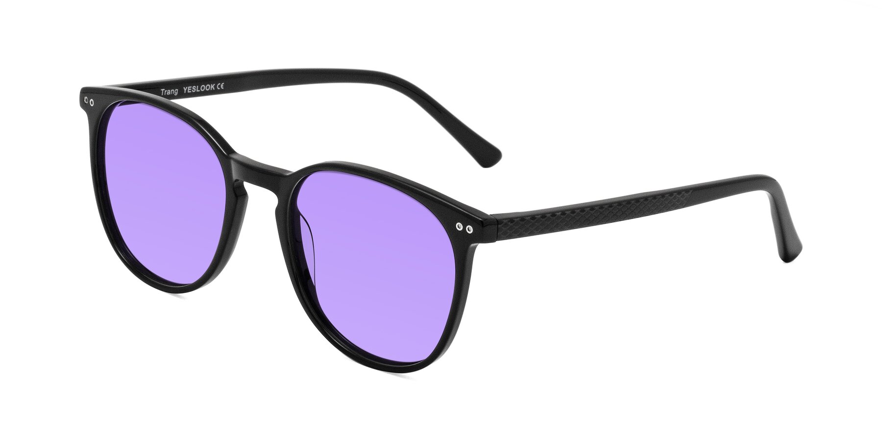 Angle of Trang in Black with Medium Purple Tinted Lenses