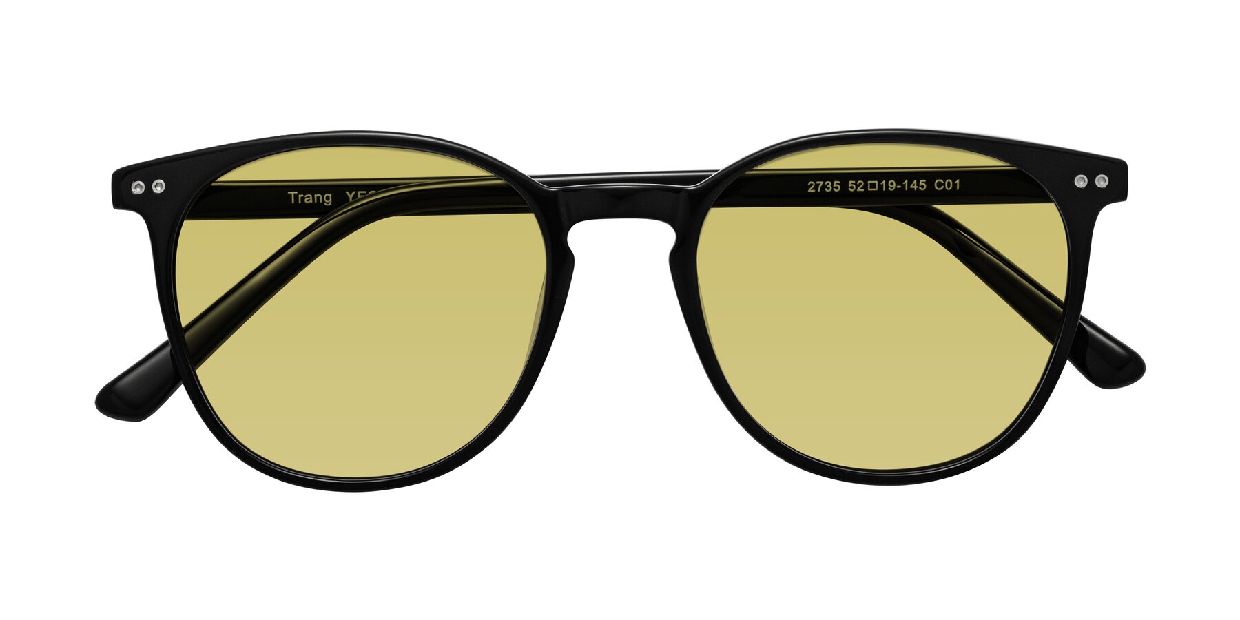 Folded Front of Trang in Black with Medium Champagne Tinted Lenses