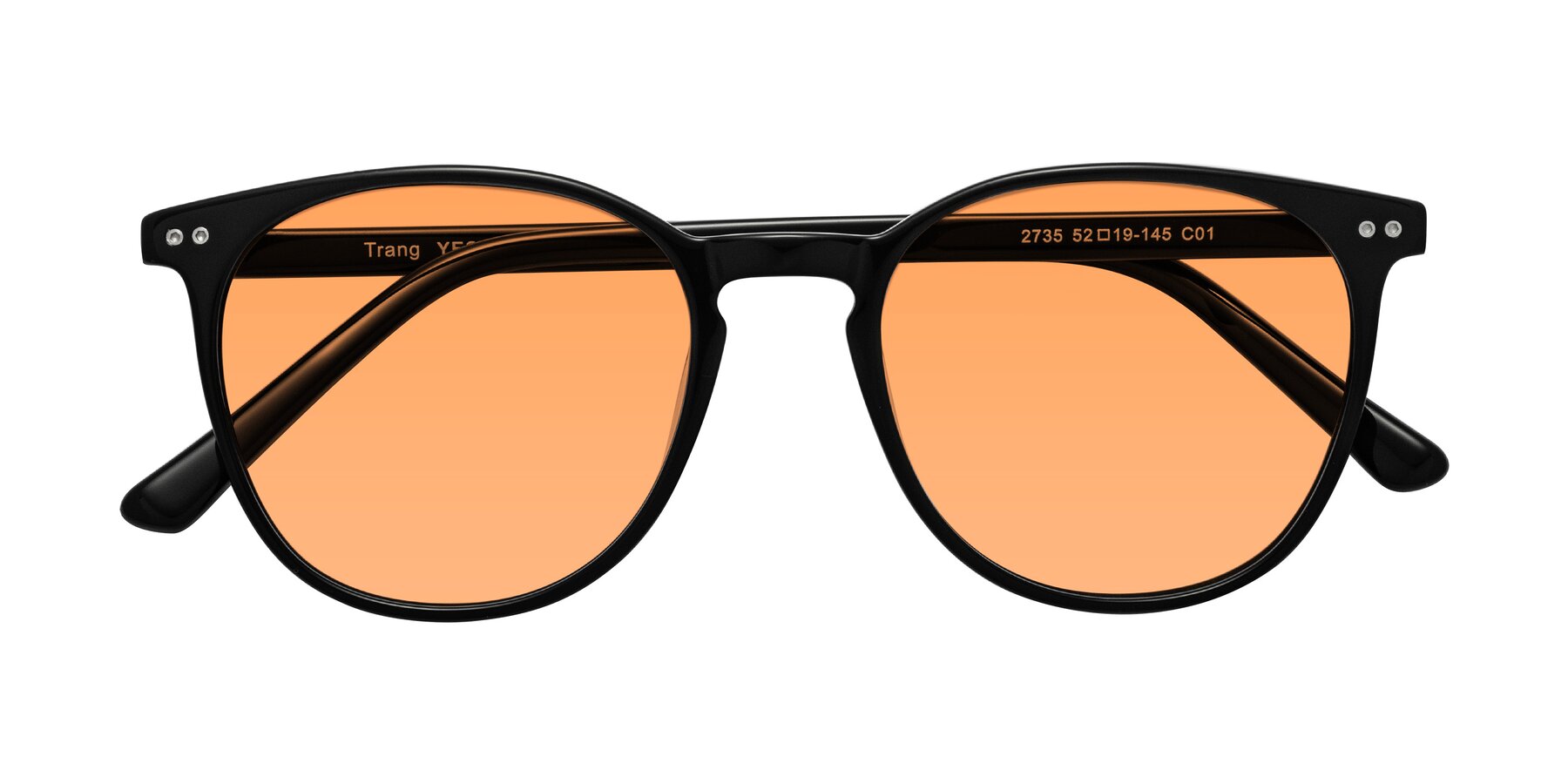Folded Front of Trang in Black with Medium Orange Tinted Lenses
