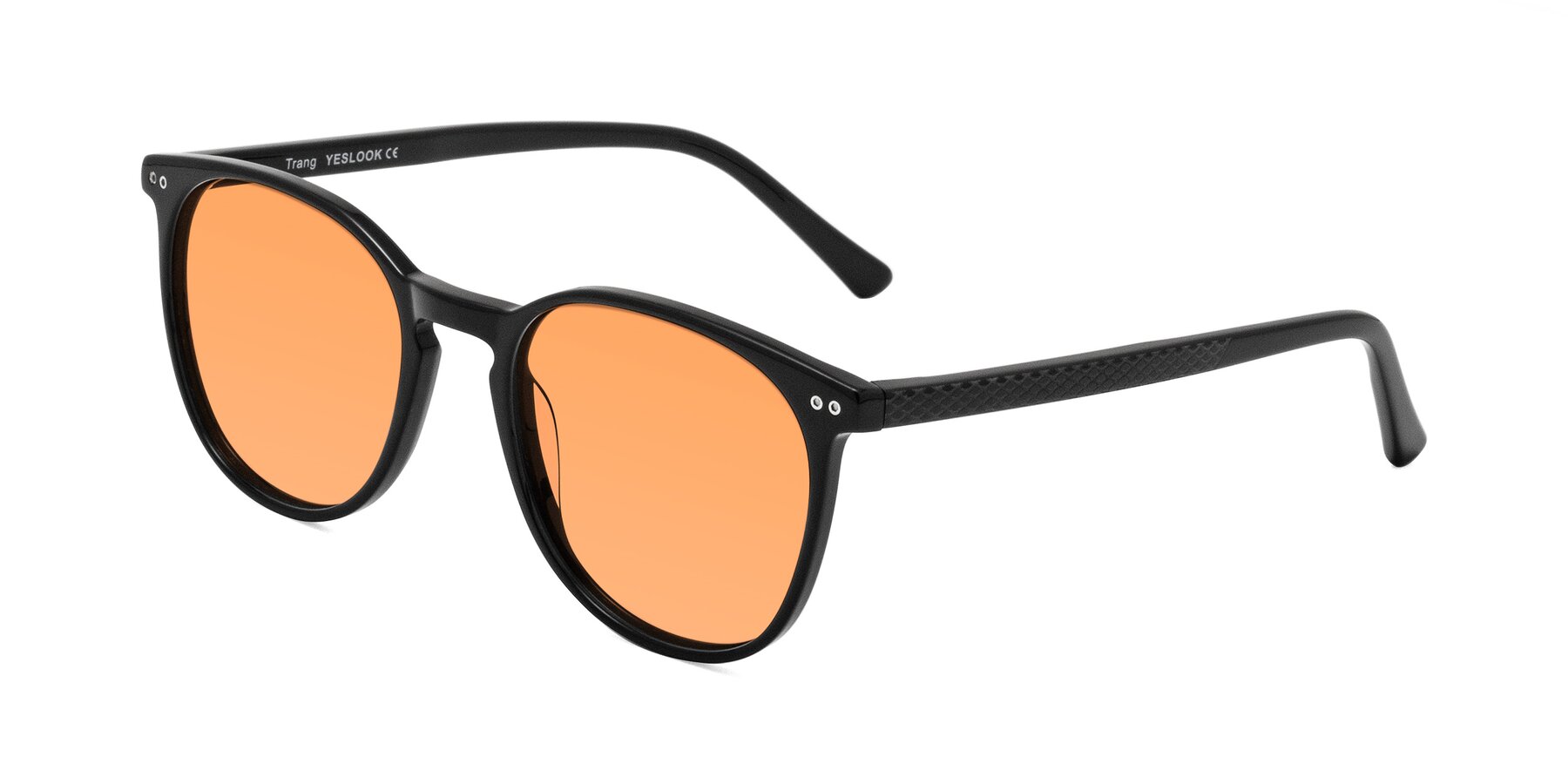 Angle of Trang in Black with Medium Orange Tinted Lenses