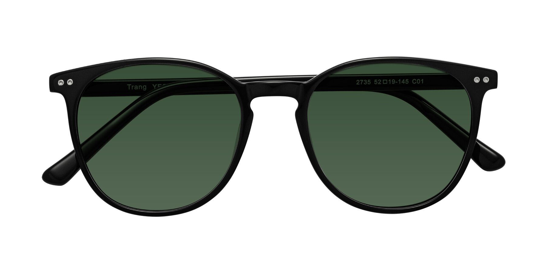 Folded Front of Trang in Black with Green Tinted Lenses