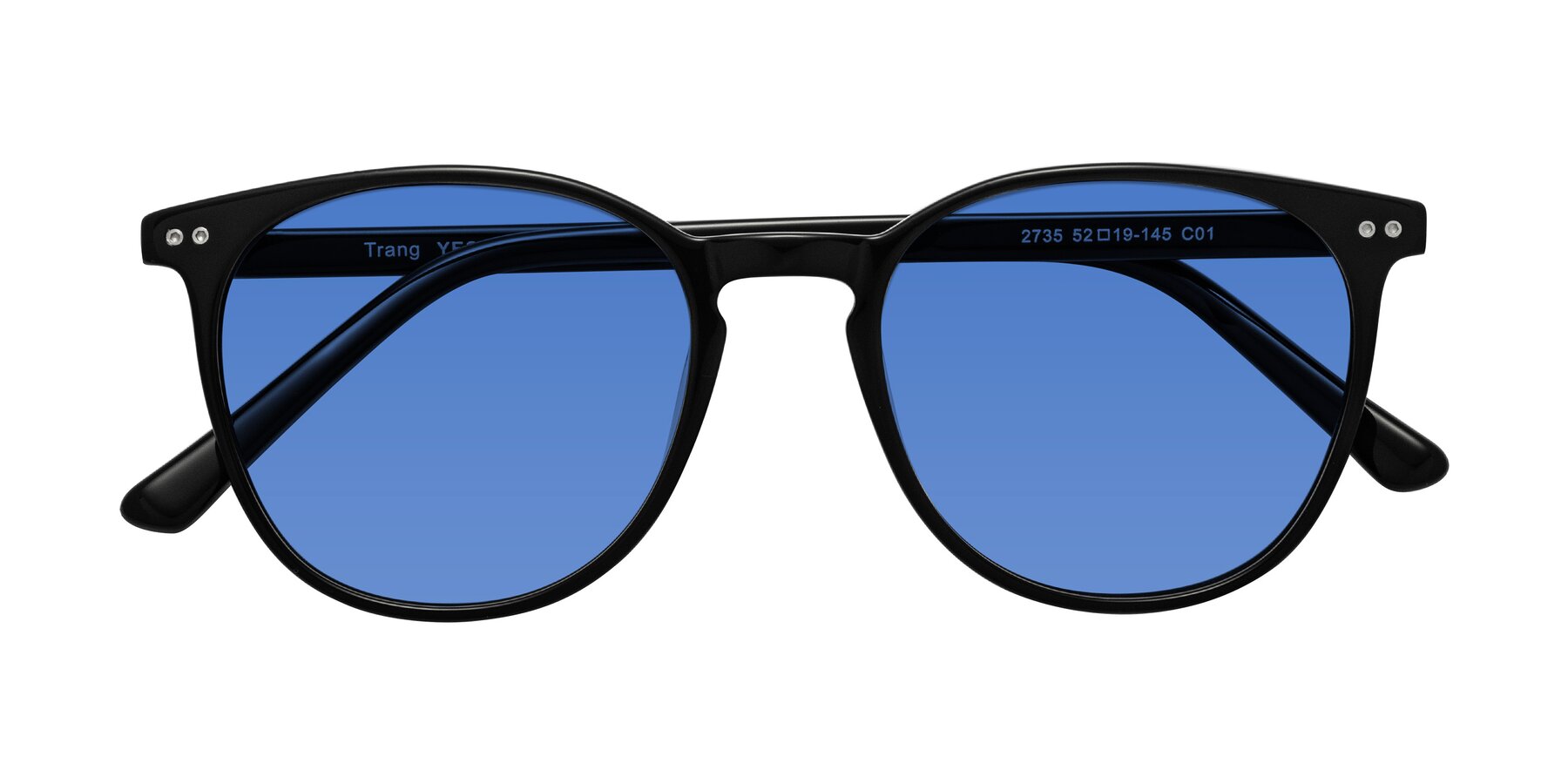 Folded Front of Trang in Black with Blue Tinted Lenses