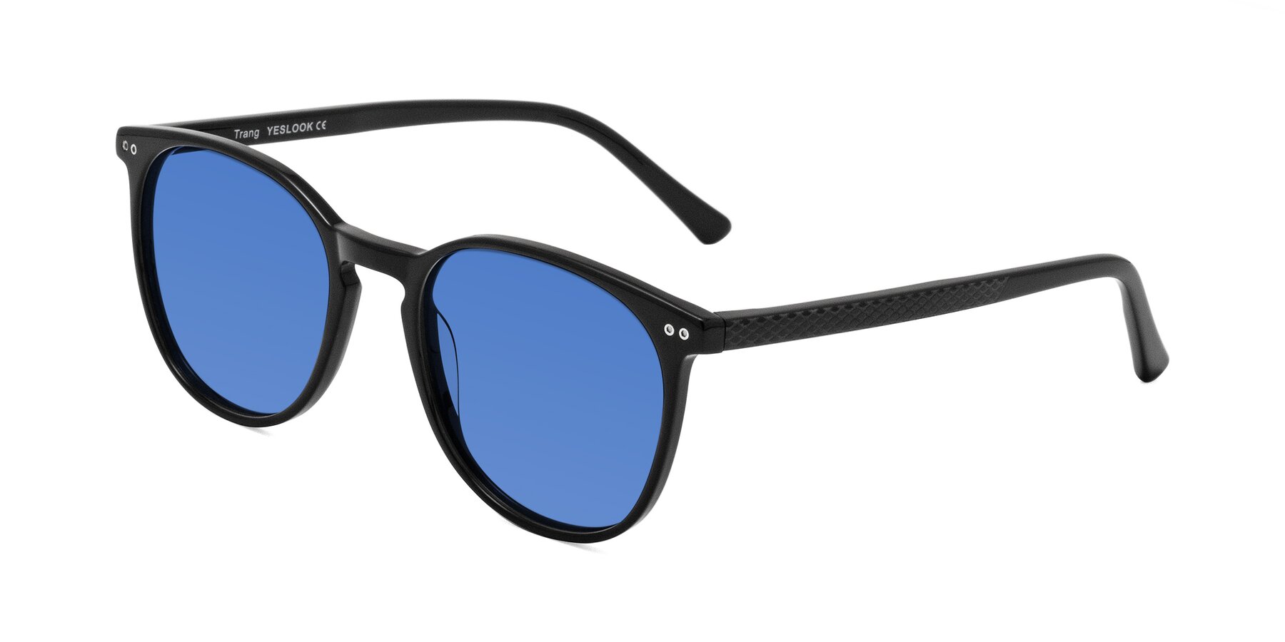 Angle of Trang in Black with Blue Tinted Lenses