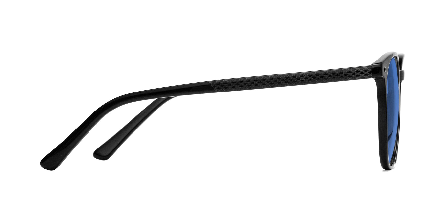 Side of Trang in Black with Blue Tinted Lenses