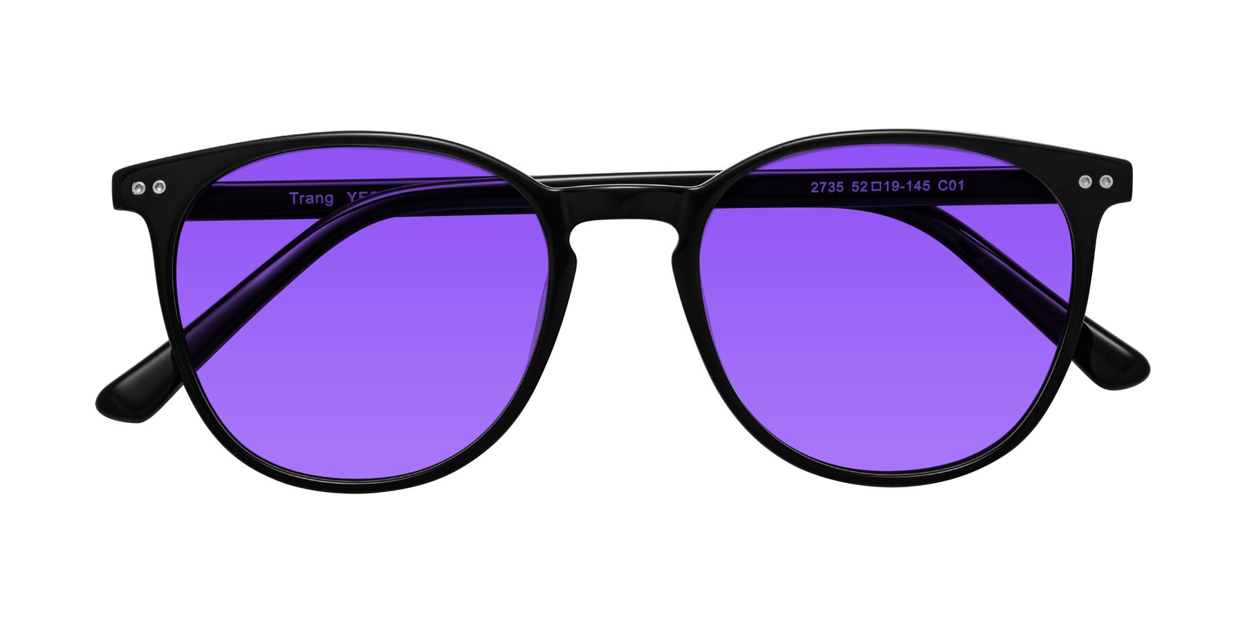 Folded Front of Trang in Black with Purple Tinted Lenses