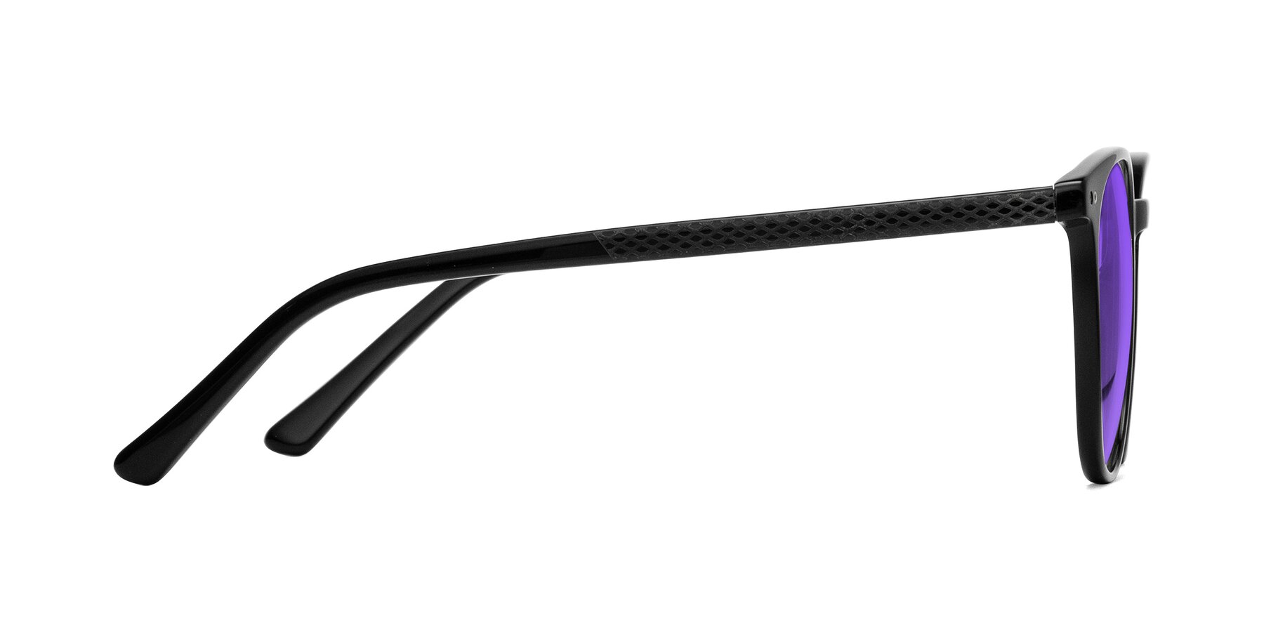 Side of Trang in Black with Purple Tinted Lenses