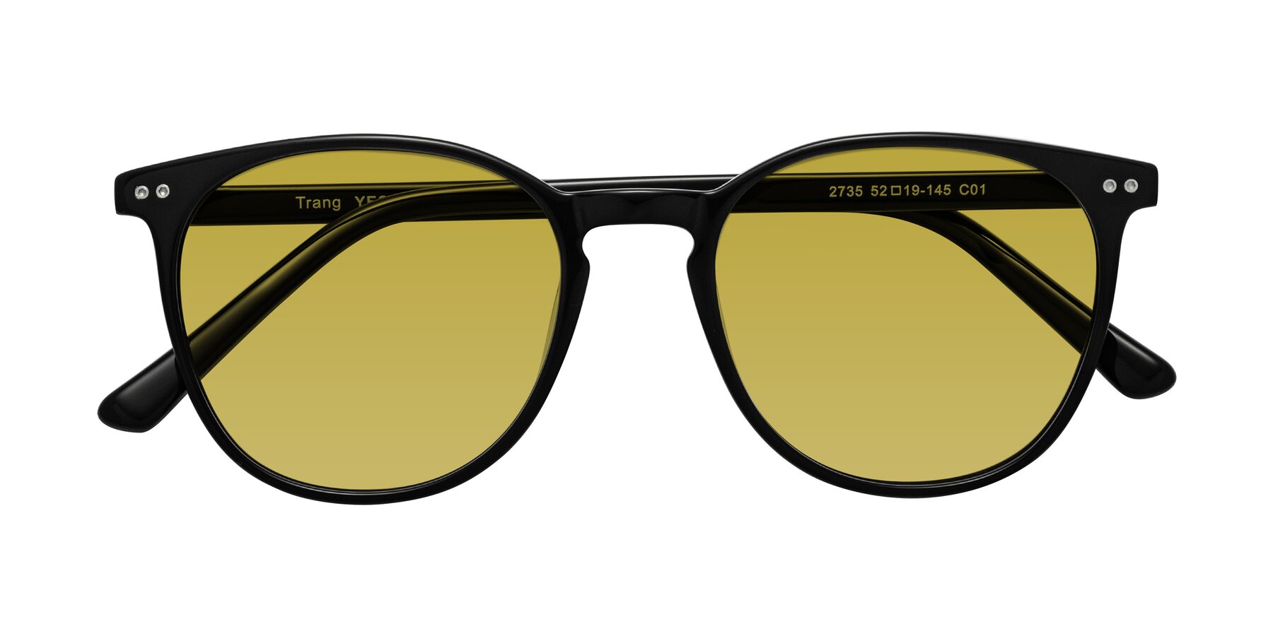 Folded Front of Trang in Black with Champagne Tinted Lenses