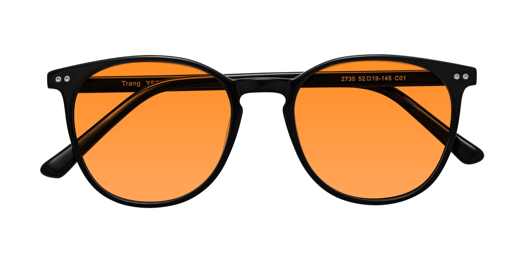 Folded Front of Trang in Black with Orange Tinted Lenses