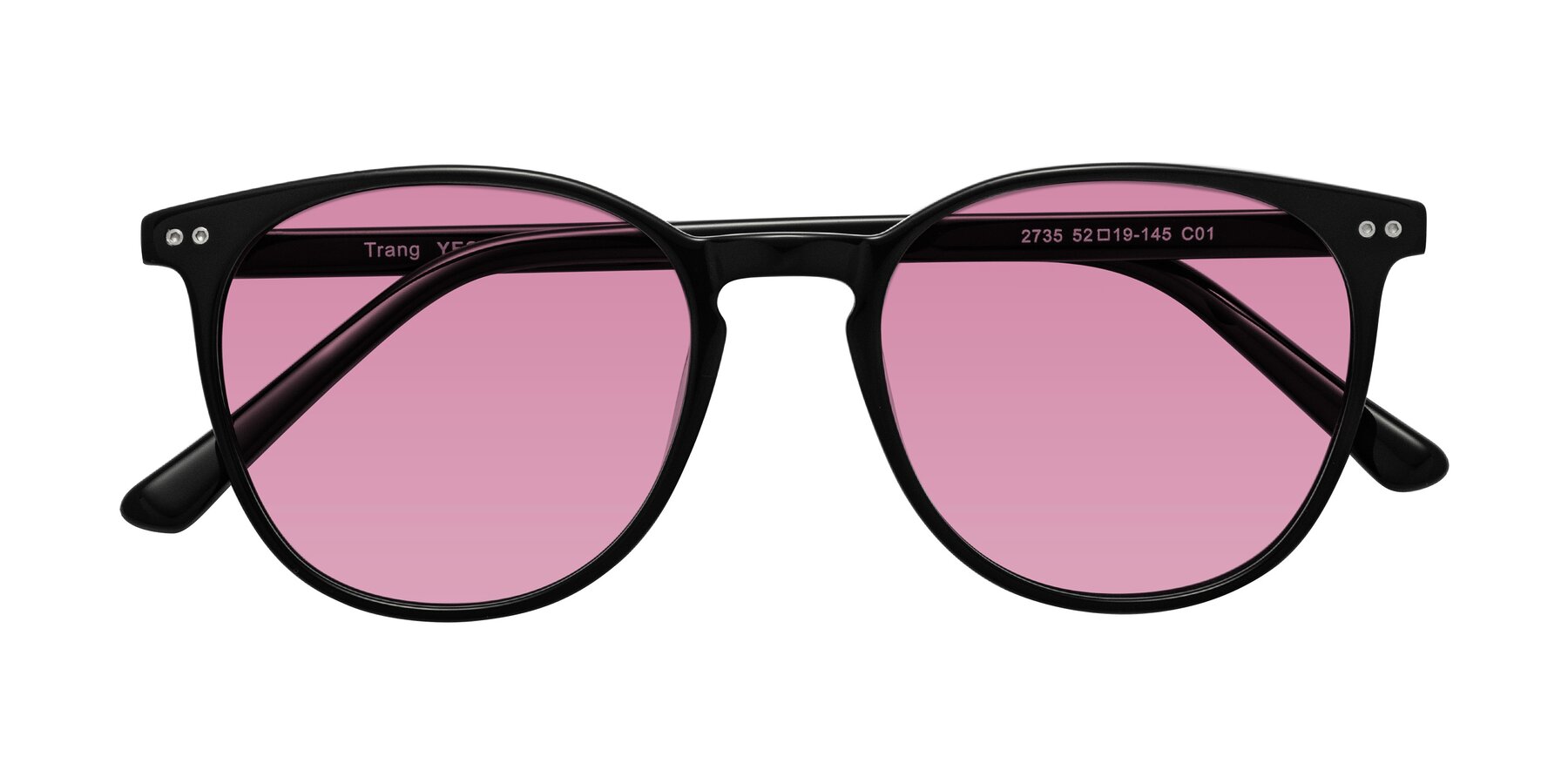 Folded Front of Trang in Black with Medium Wine Tinted Lenses
