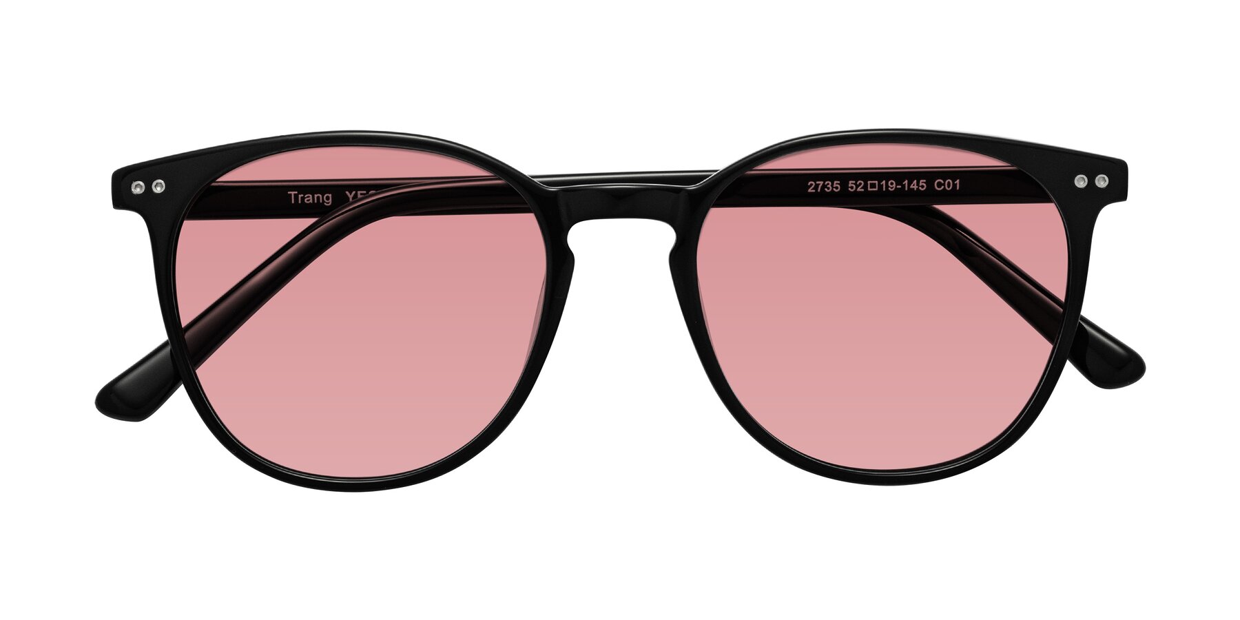 Folded Front of Trang in Black with Medium Garnet Tinted Lenses