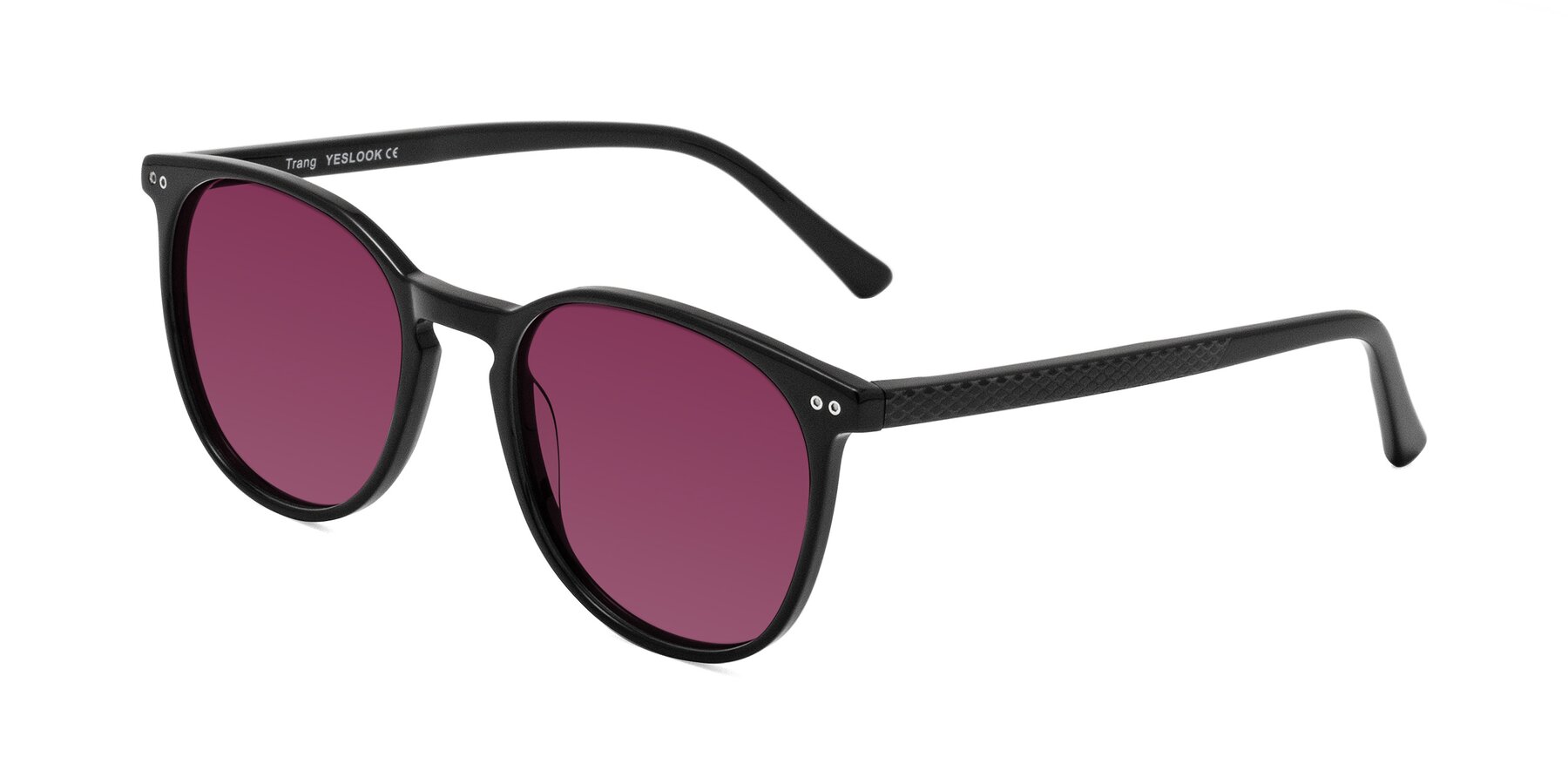 Angle of Trang in Black with Wine Tinted Lenses