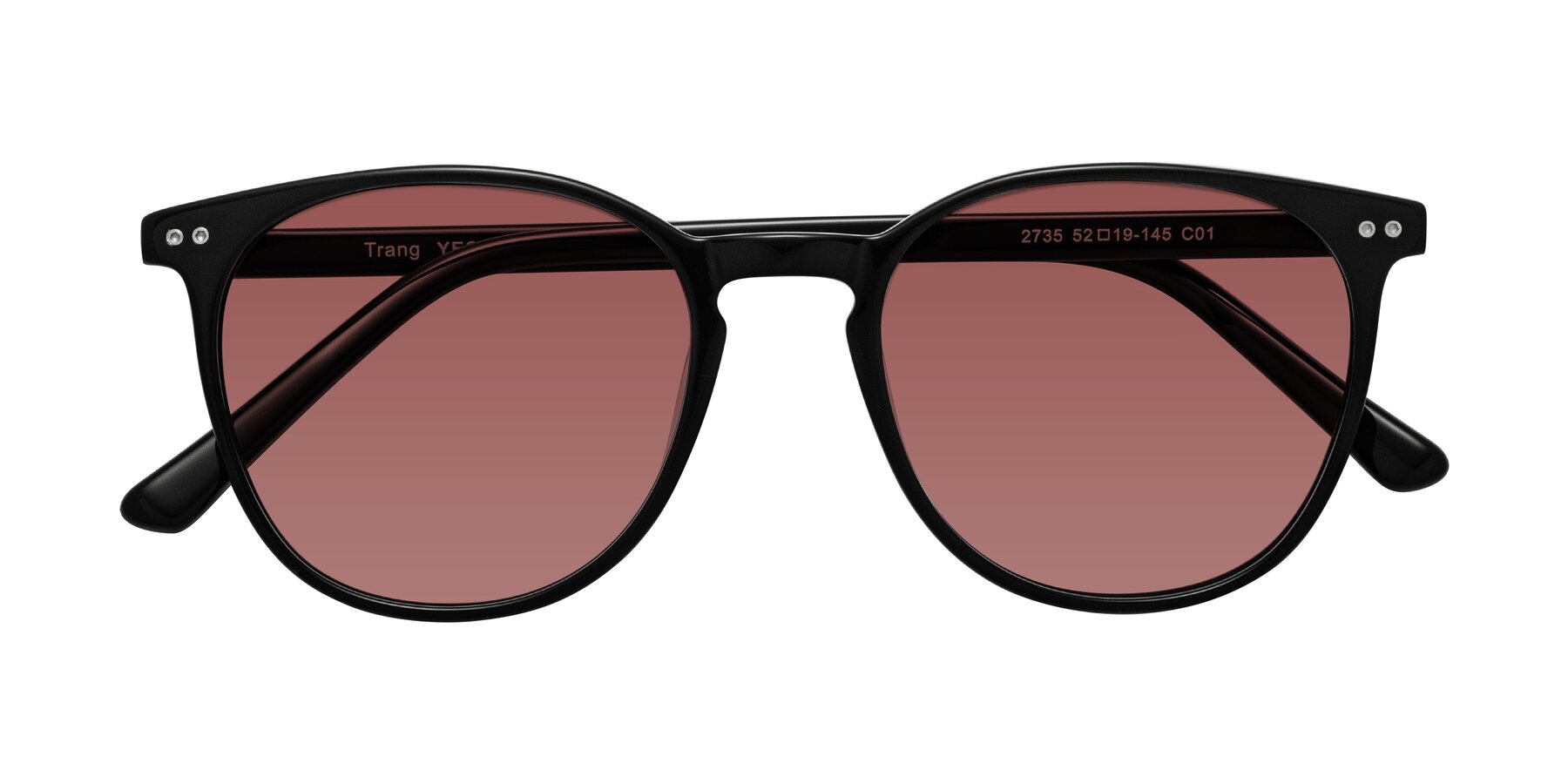 Folded Front of Trang in Black with Garnet Tinted Lenses
