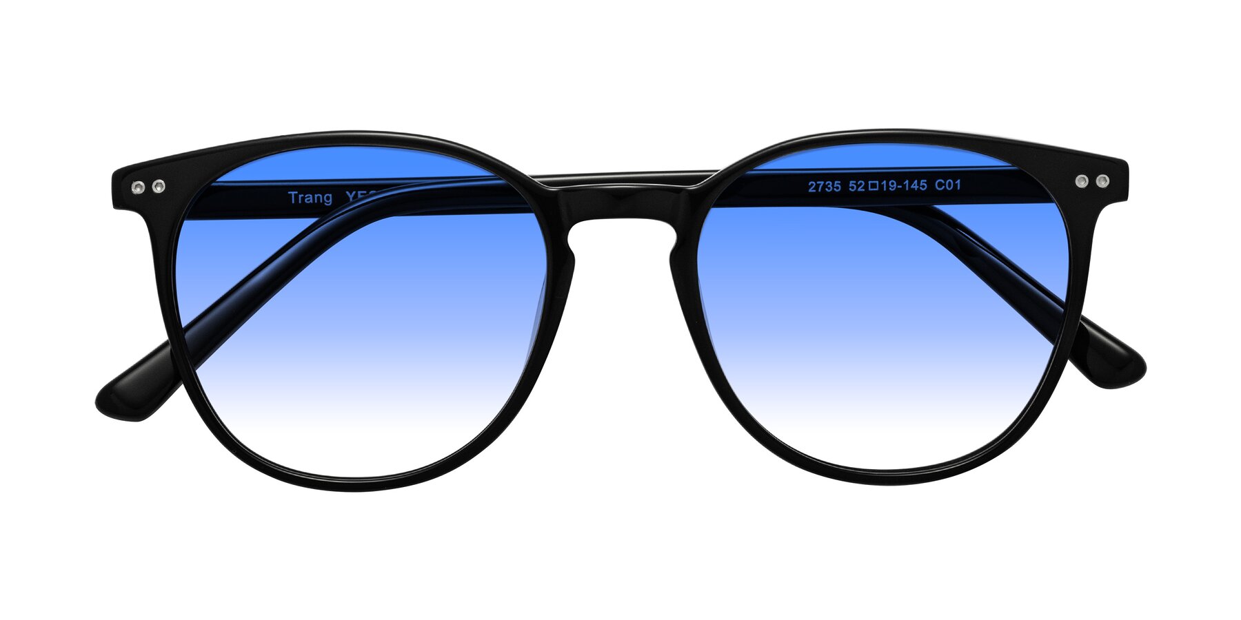 Folded Front of Trang in Black with Blue Gradient Lenses