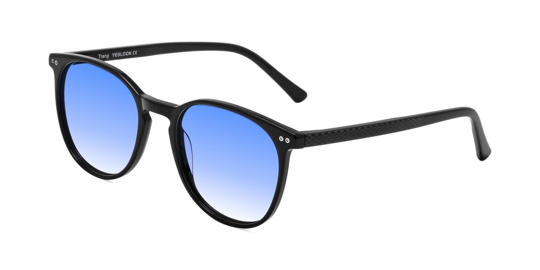 Angle of Trang in Black with Blue Gradient Lenses