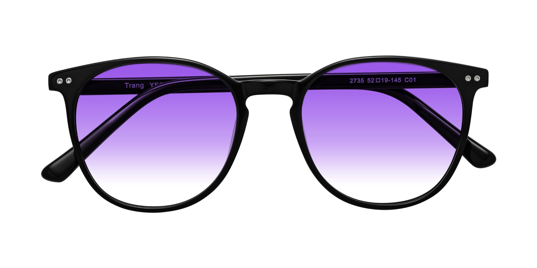 Folded Front of Trang in Black with Purple Gradient Lenses
