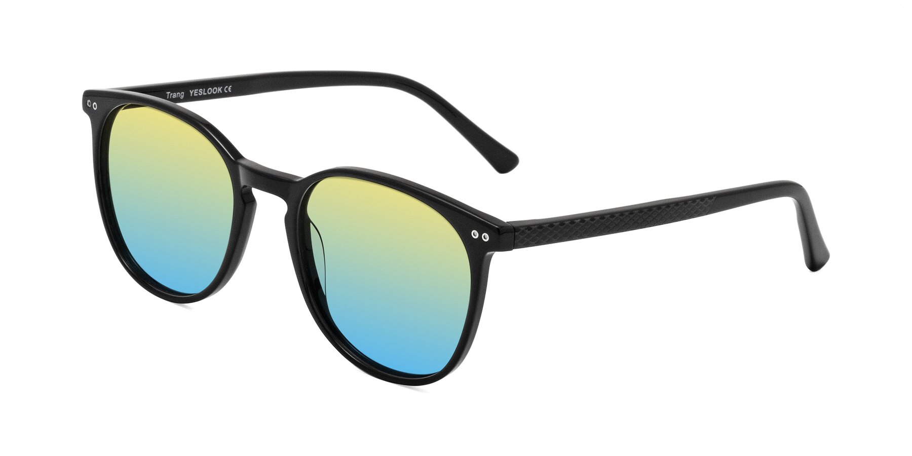 Angle of Trang in Black with Yellow / Blue Gradient Lenses