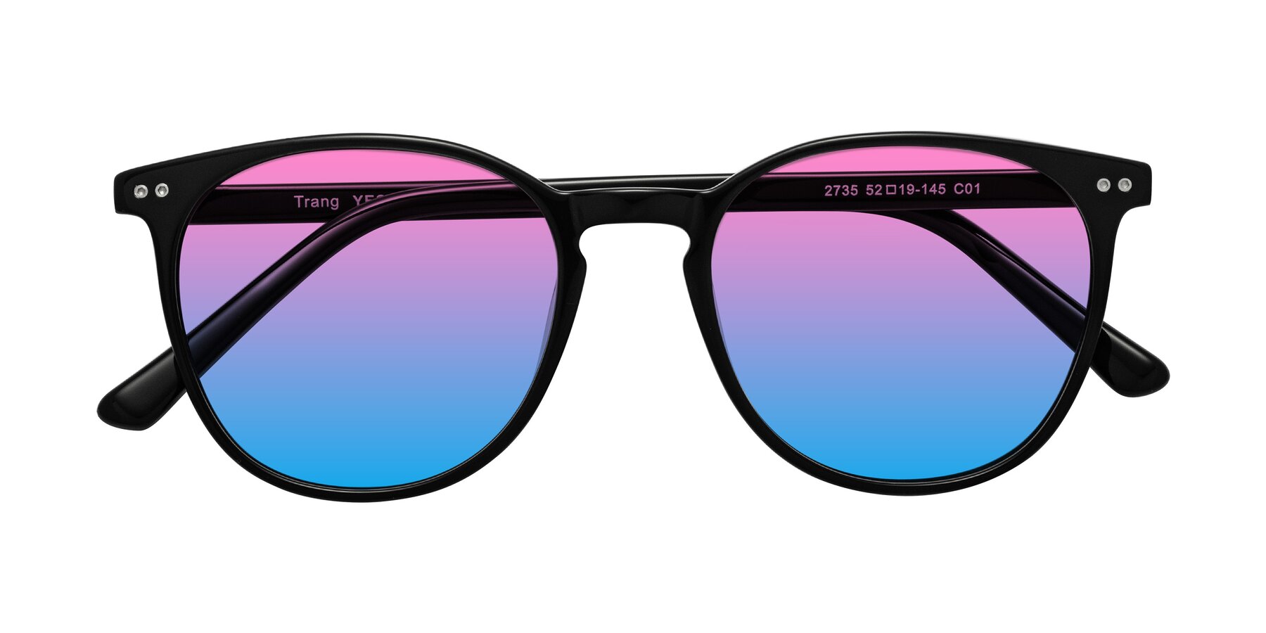 Folded Front of Trang in Black with Pink / Blue Gradient Lenses