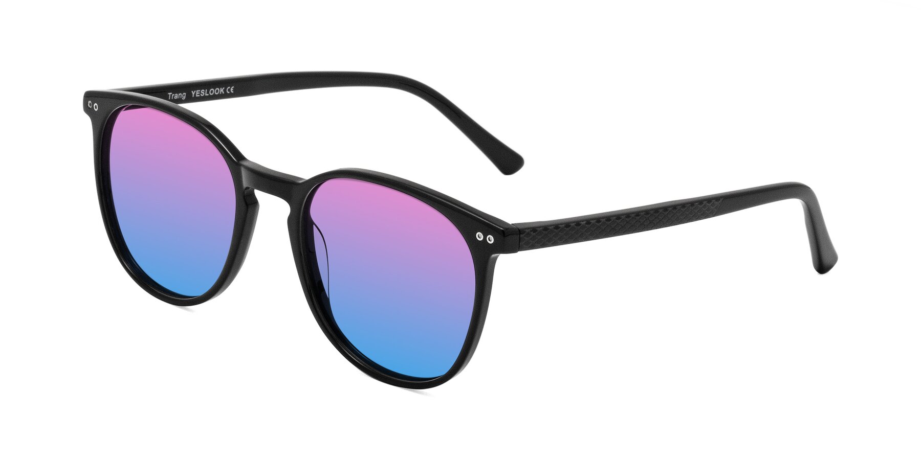 Angle of Trang in Black with Pink / Blue Gradient Lenses