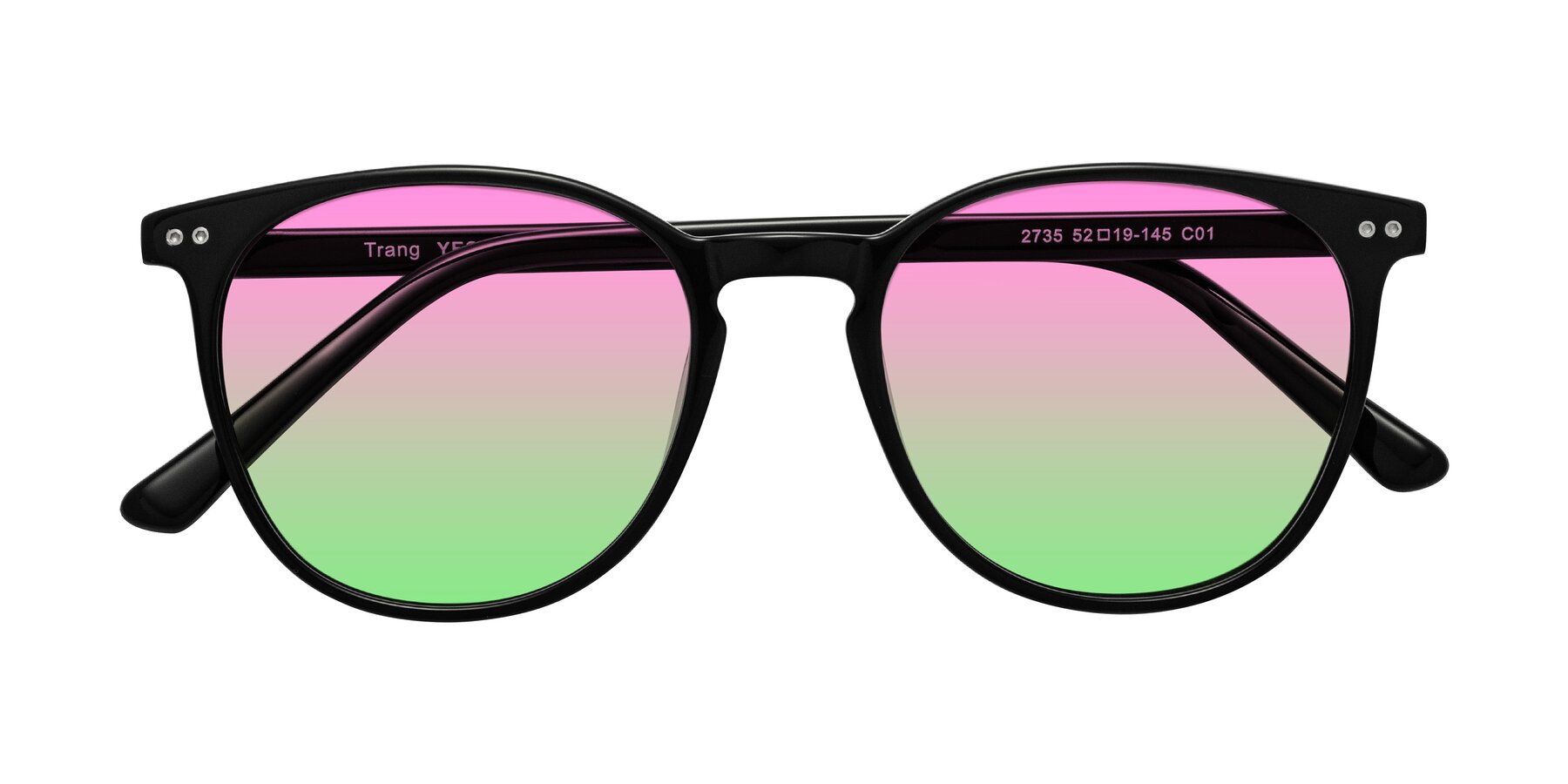 Folded Front of Trang in Black with Pink / Green Gradient Lenses
