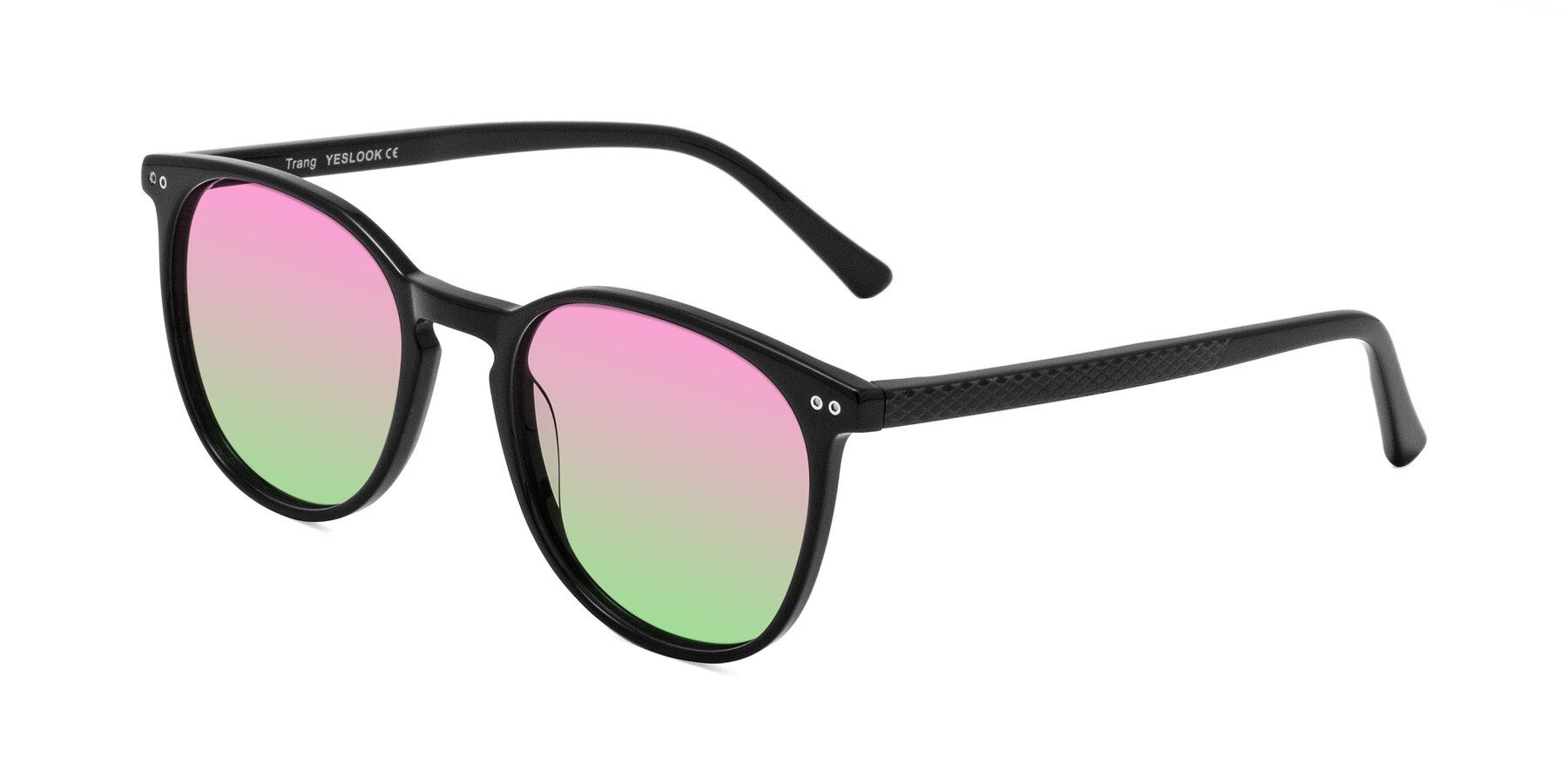 Angle of Trang in Black with Pink / Green Gradient Lenses