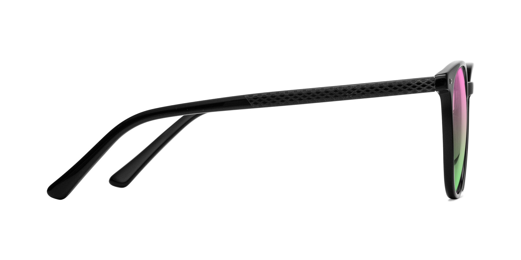 Side of Trang in Black with Pink / Green Gradient Lenses