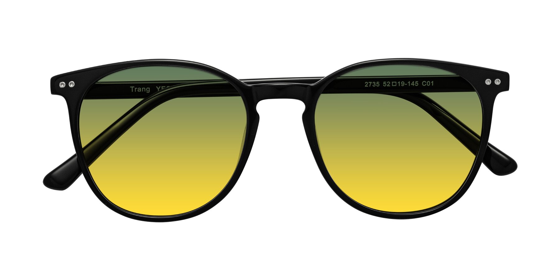 Folded Front of Trang in Black with Green / Yellow Gradient Lenses