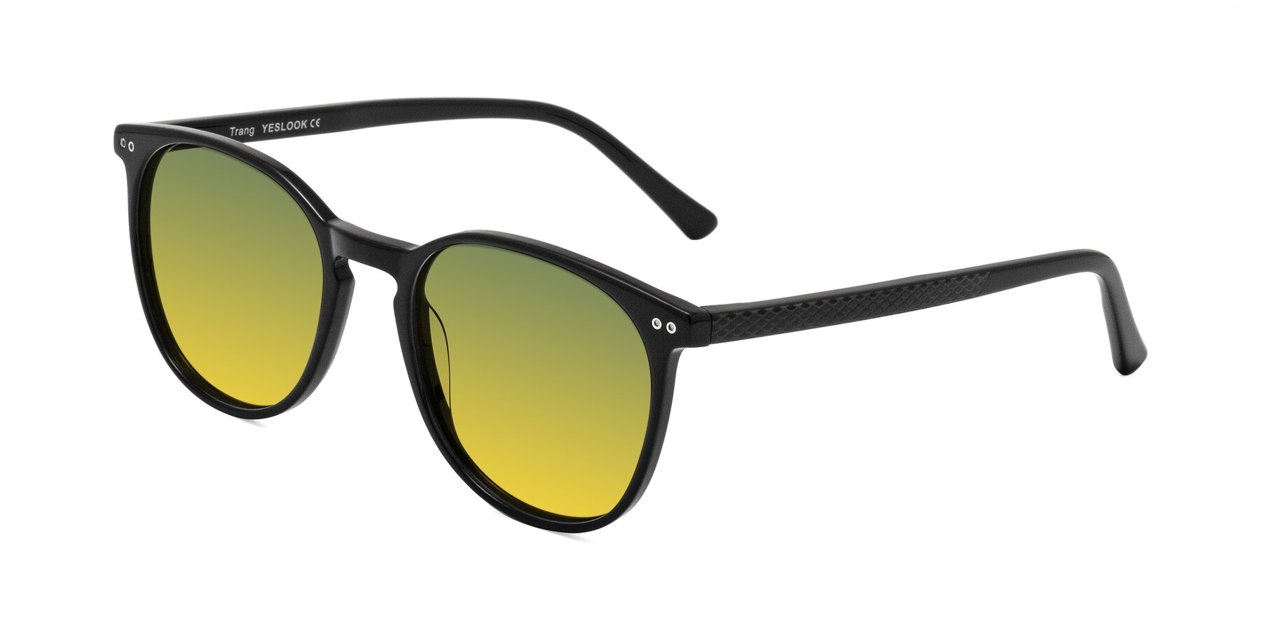Angle of Trang in Black with Green / Yellow Gradient Lenses