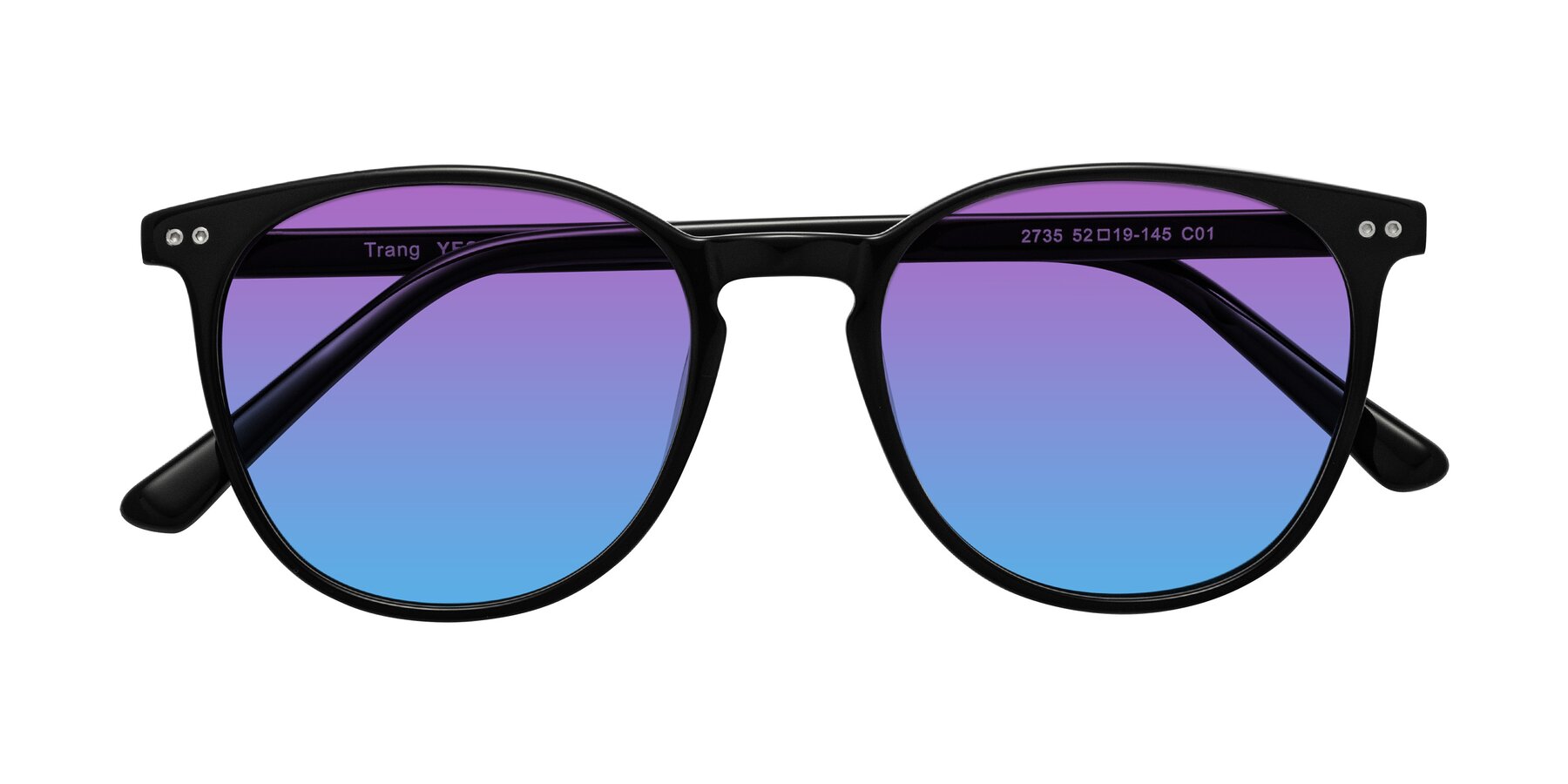 Folded Front of Trang in Black with Purple / Blue Gradient Lenses