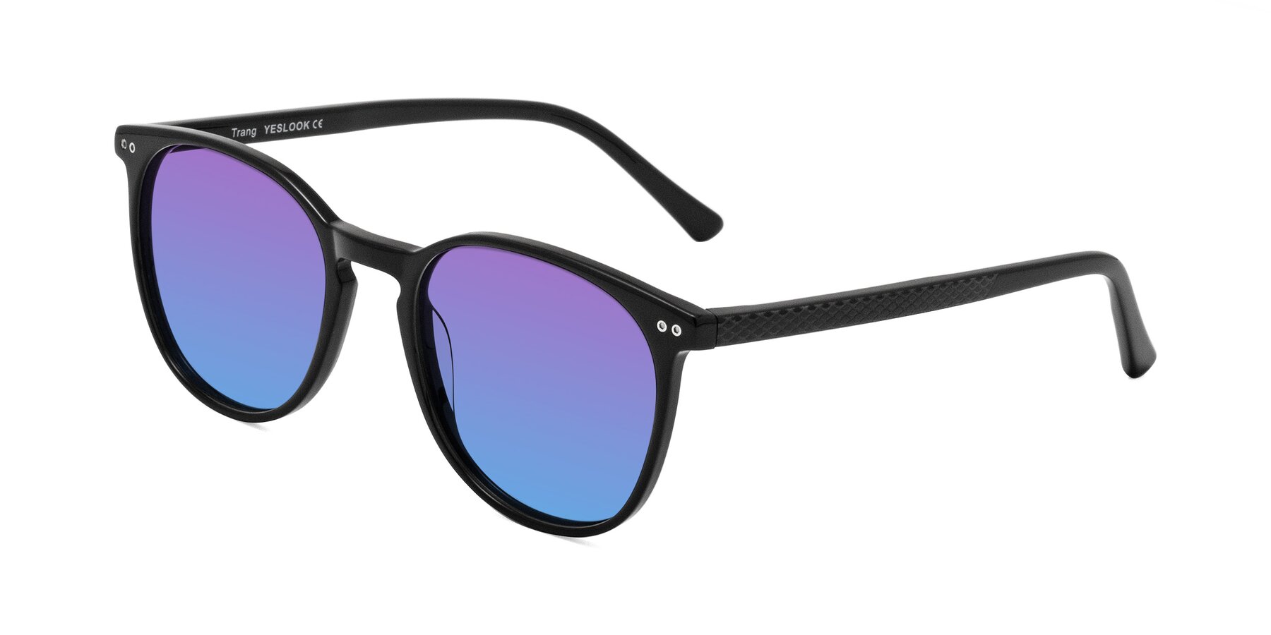 Angle of Trang in Black with Purple / Blue Gradient Lenses