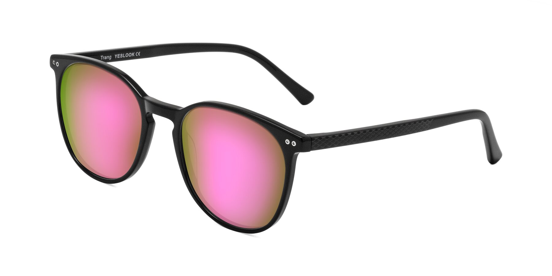 Angle of Trang in Black with Pink Mirrored Lenses