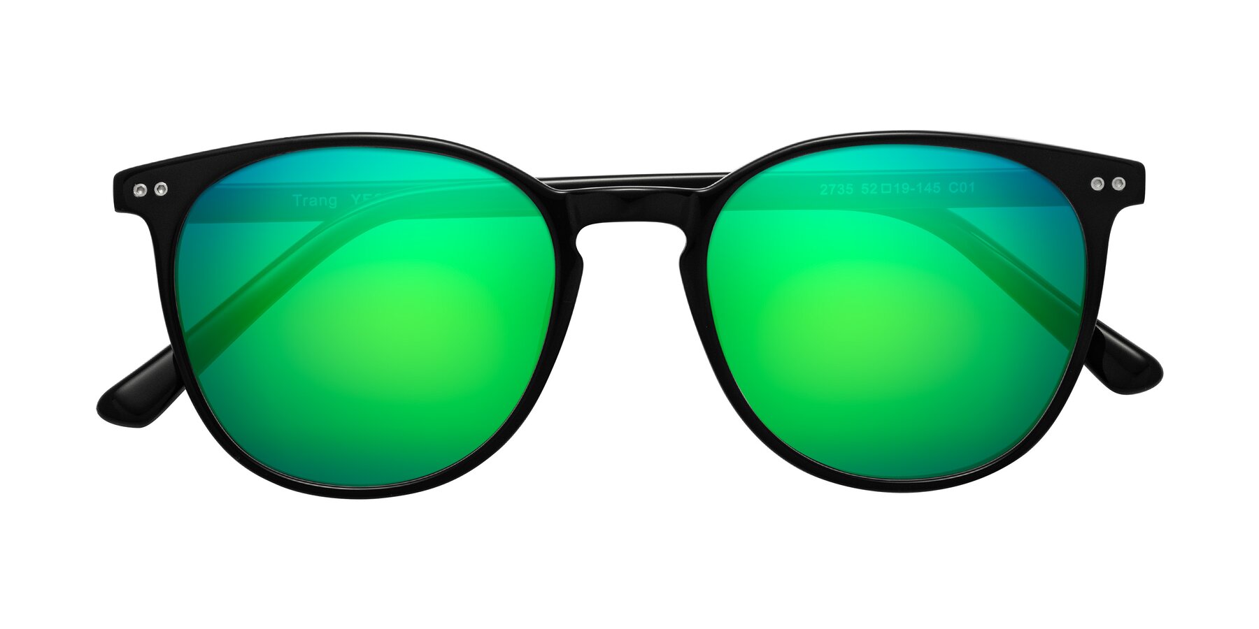 Folded Front of Trang in Black with Green Mirrored Lenses