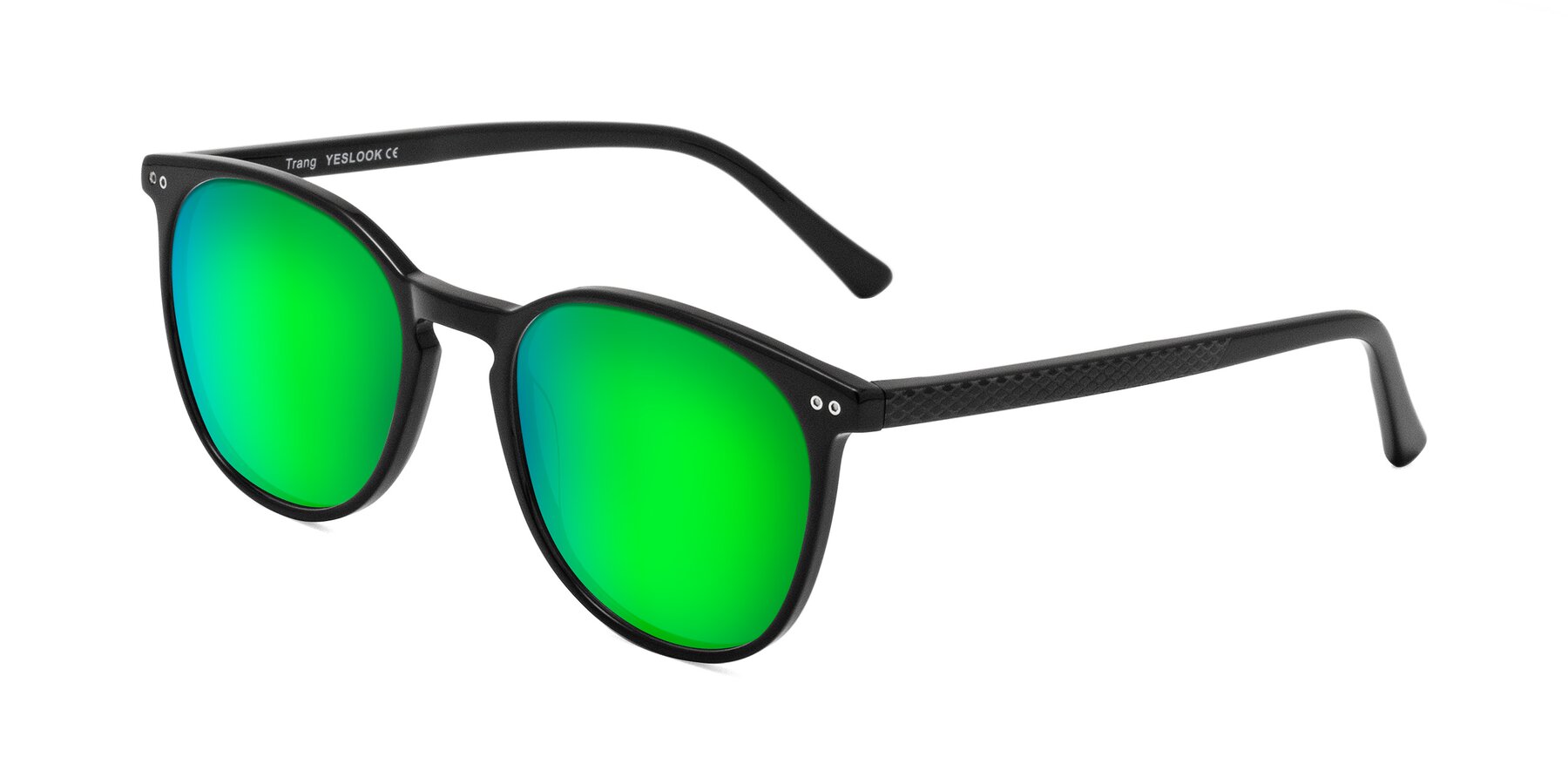 Angle of Trang in Black with Green Mirrored Lenses