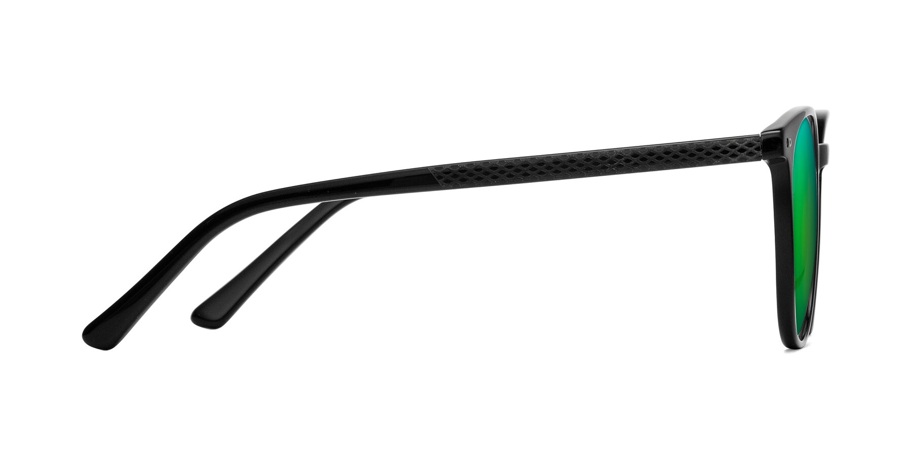 Side of Trang in Black with Green Mirrored Lenses