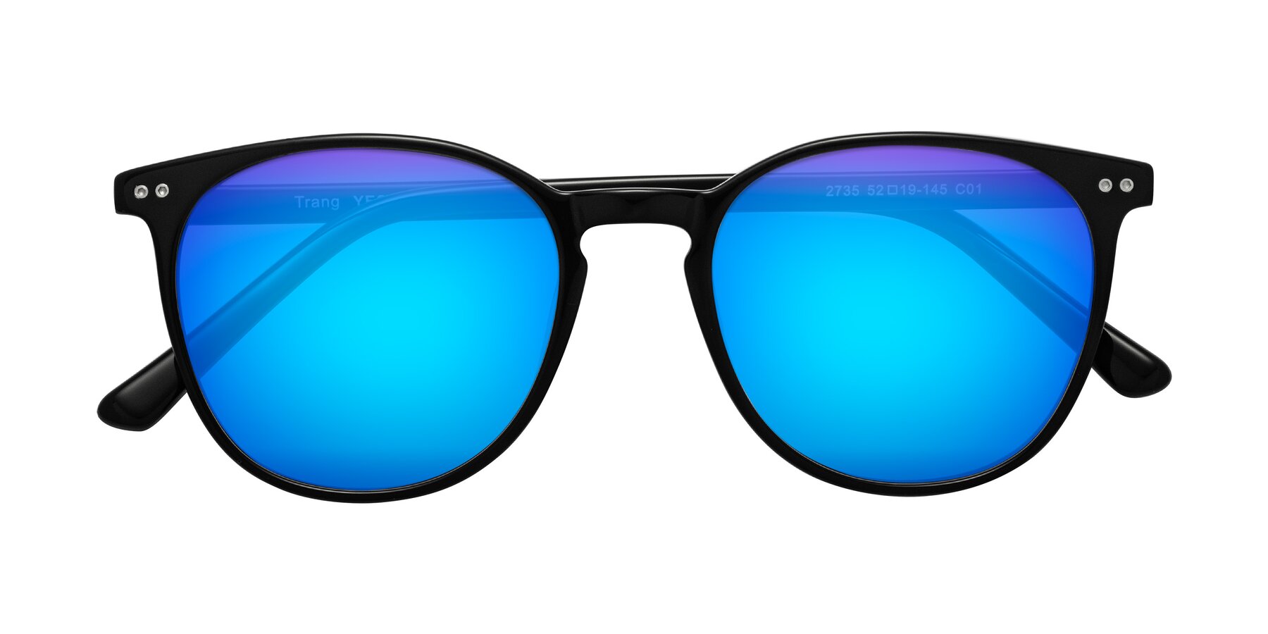 Folded Front of Trang in Black with Blue Mirrored Lenses