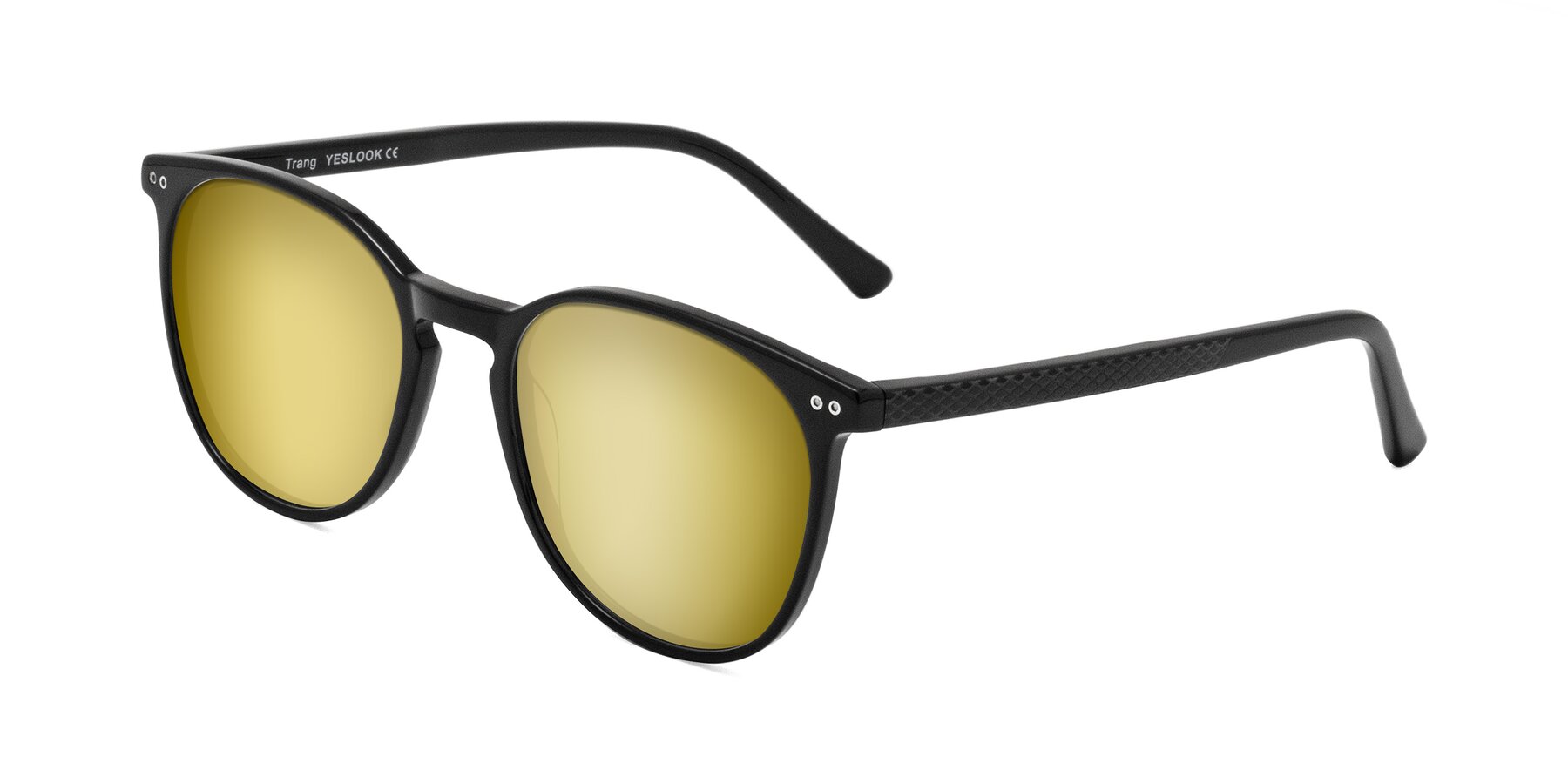 Angle of Trang in Black with Gold Mirrored Lenses