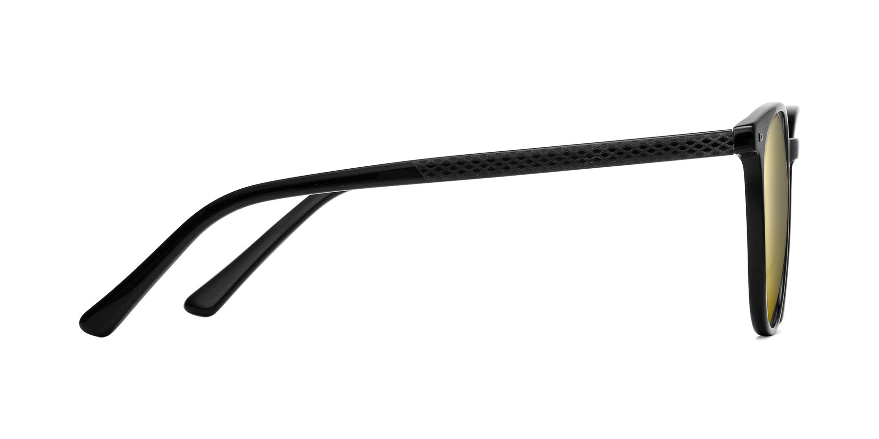 Side of Trang in Black with Gold Mirrored Lenses