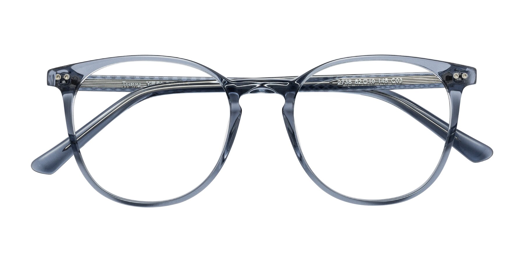 Folded Front of Trang in Transparent Blue with Clear Reading Eyeglass Lenses