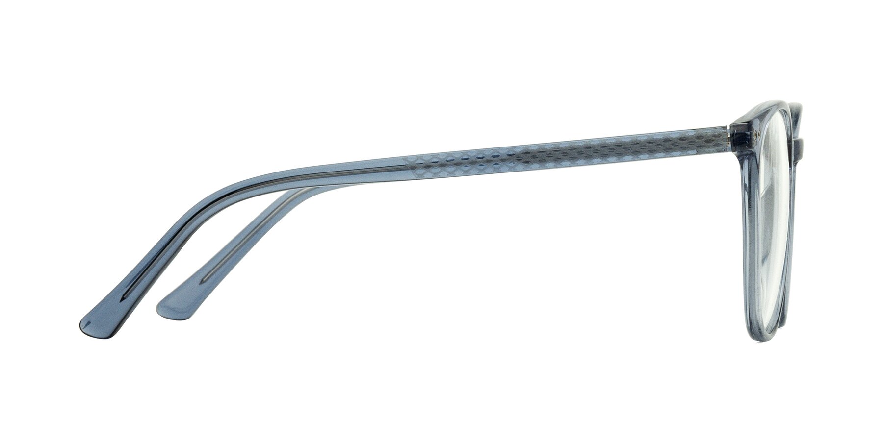 Side of Trang in Transparent Blue with Clear Reading Eyeglass Lenses