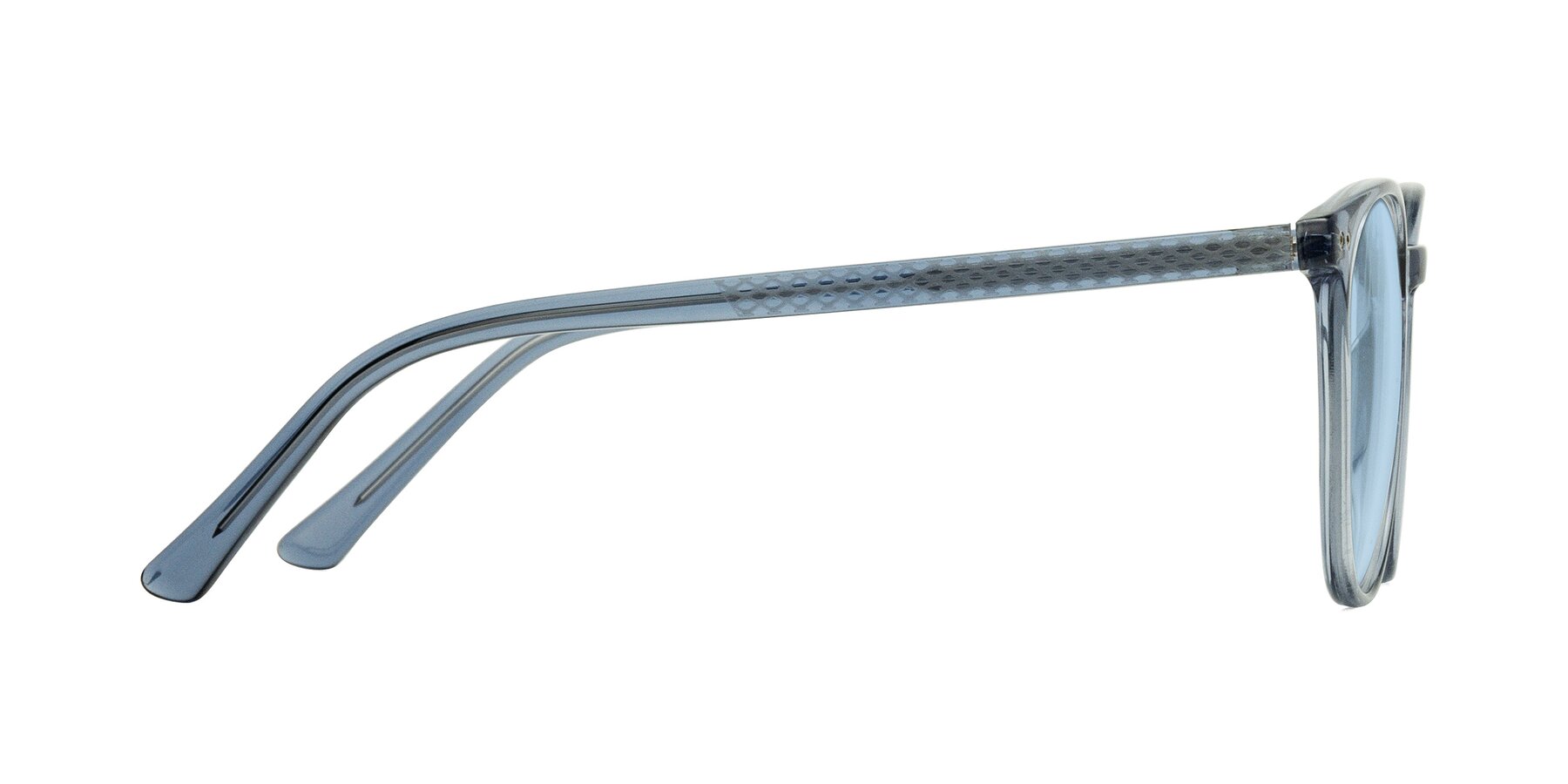 Side of Trang in Transparent Blue with Light Blue Tinted Lenses