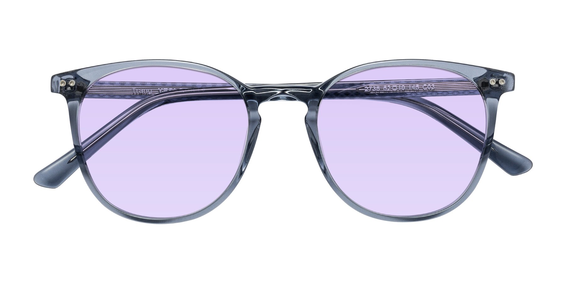 Folded Front of Trang in Transparent Blue with Light Purple Tinted Lenses
