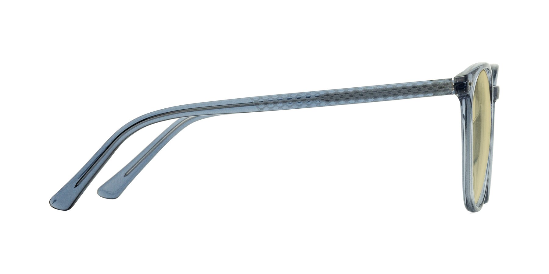 Side of Trang in Transparent Blue with Light Champagne Tinted Lenses