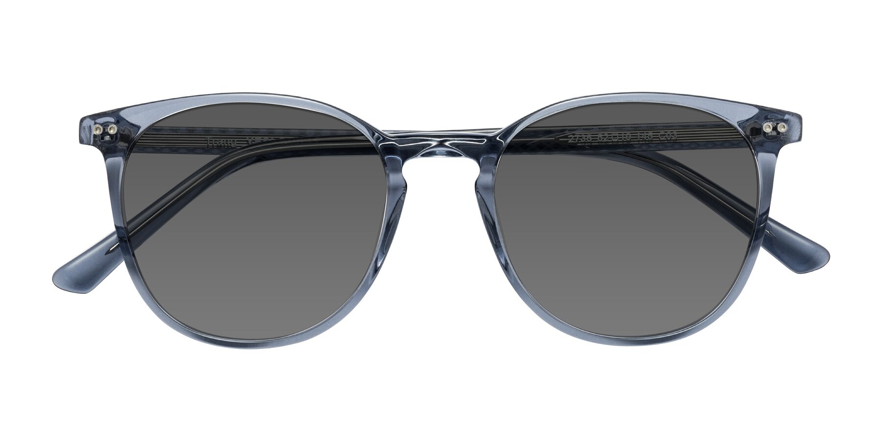 Folded Front of Trang in Transparent Blue with Medium Gray Tinted Lenses