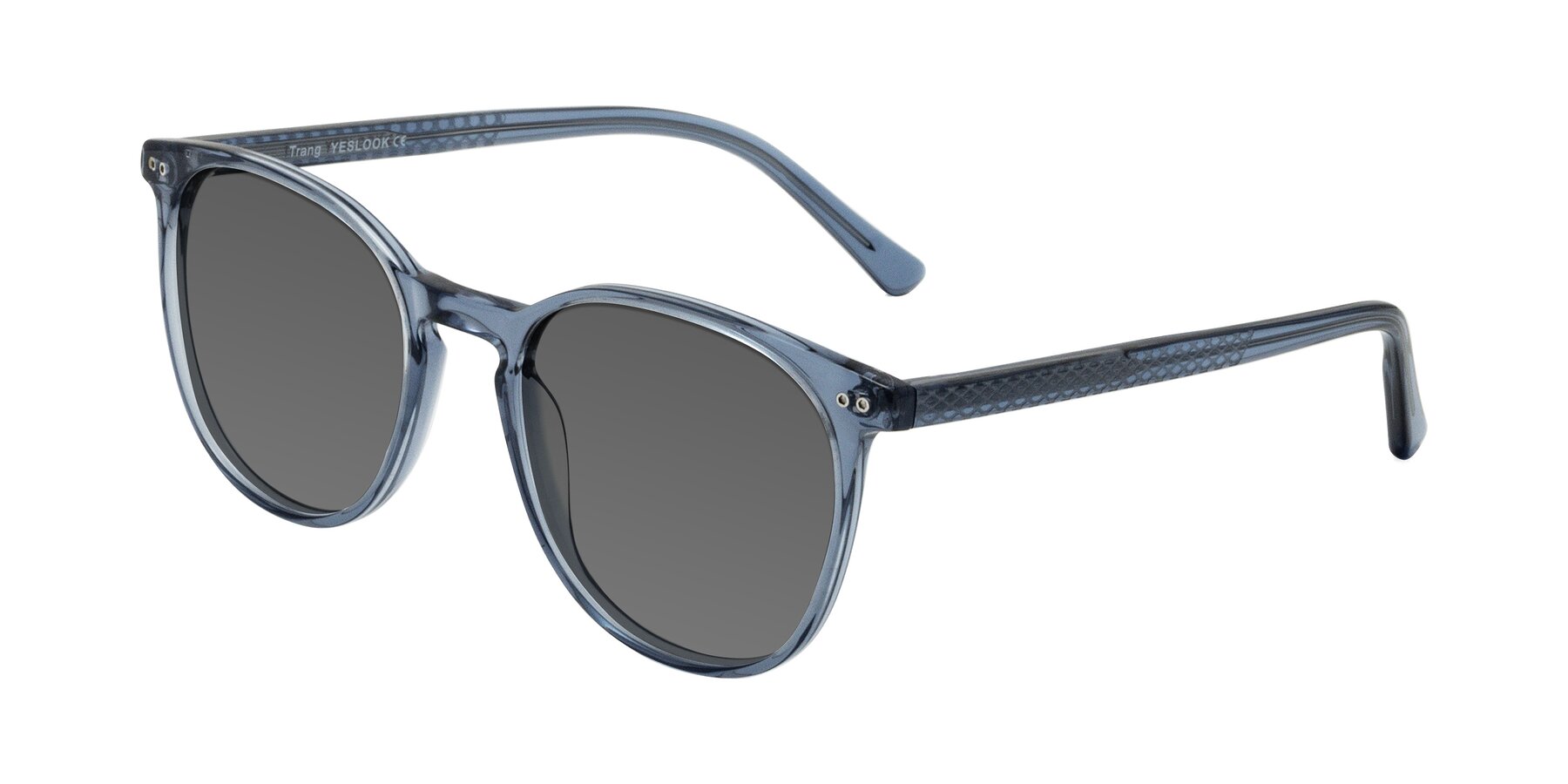 Angle of Trang in Transparent Blue with Medium Gray Tinted Lenses