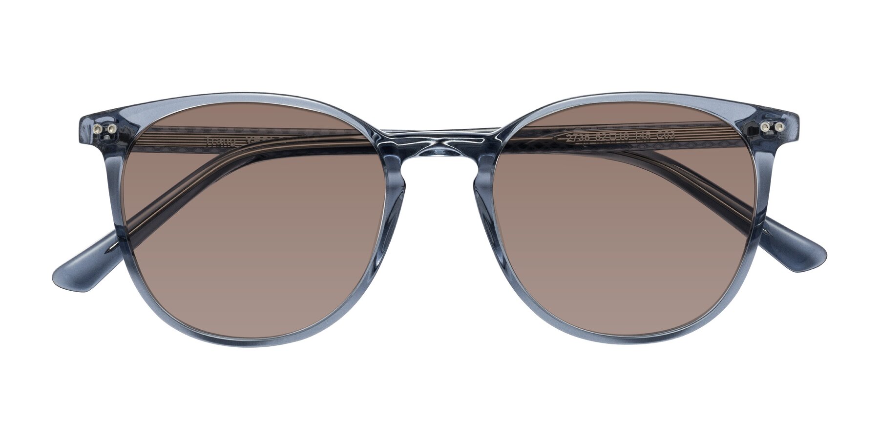 Folded Front of Trang in Transparent Blue with Medium Brown Tinted Lenses