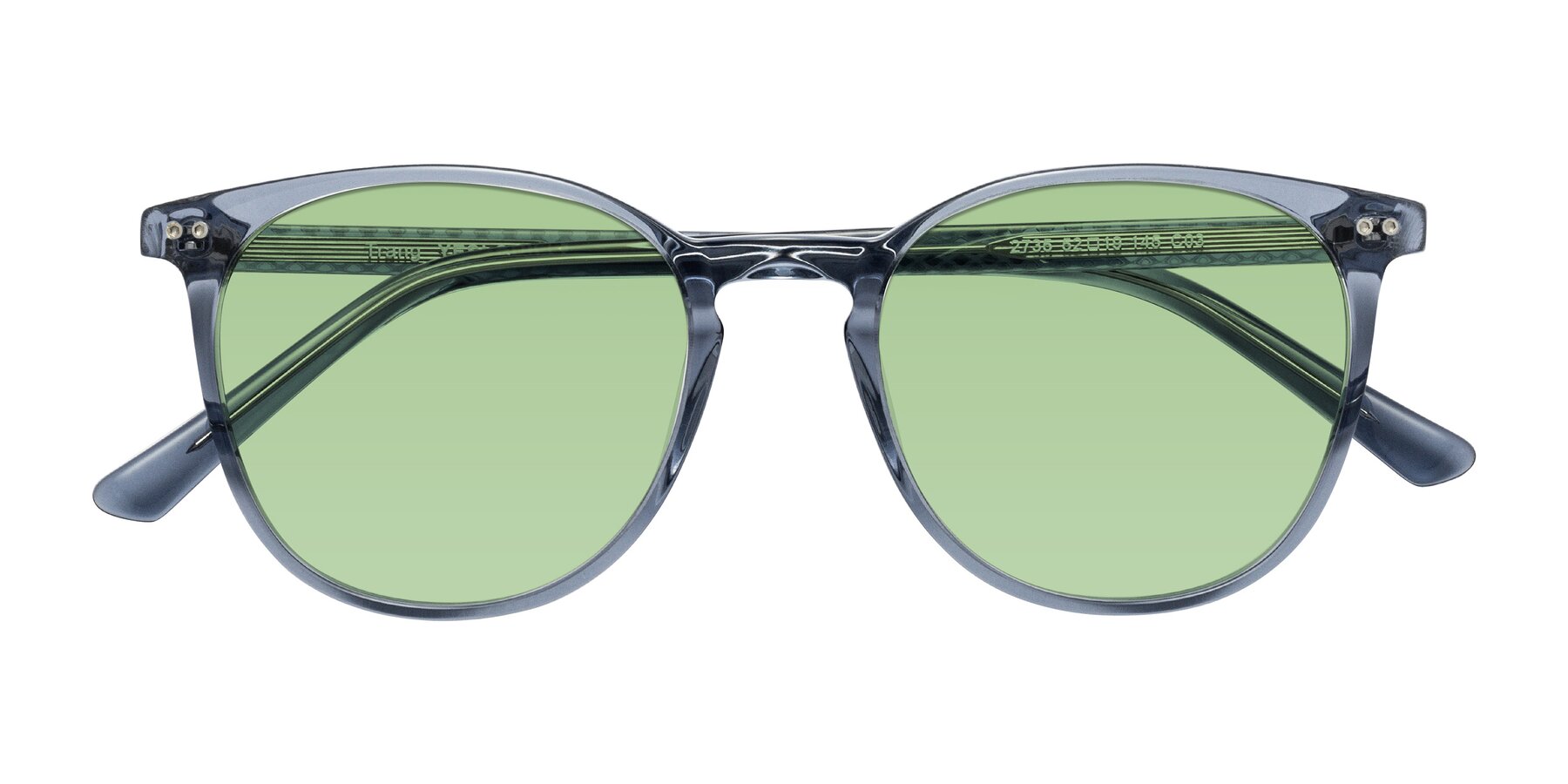 Folded Front of Trang in Transparent Blue with Medium Green Tinted Lenses