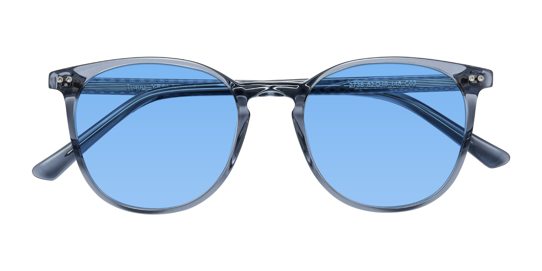 Folded Front of Trang in Transparent Blue with Medium Blue Tinted Lenses