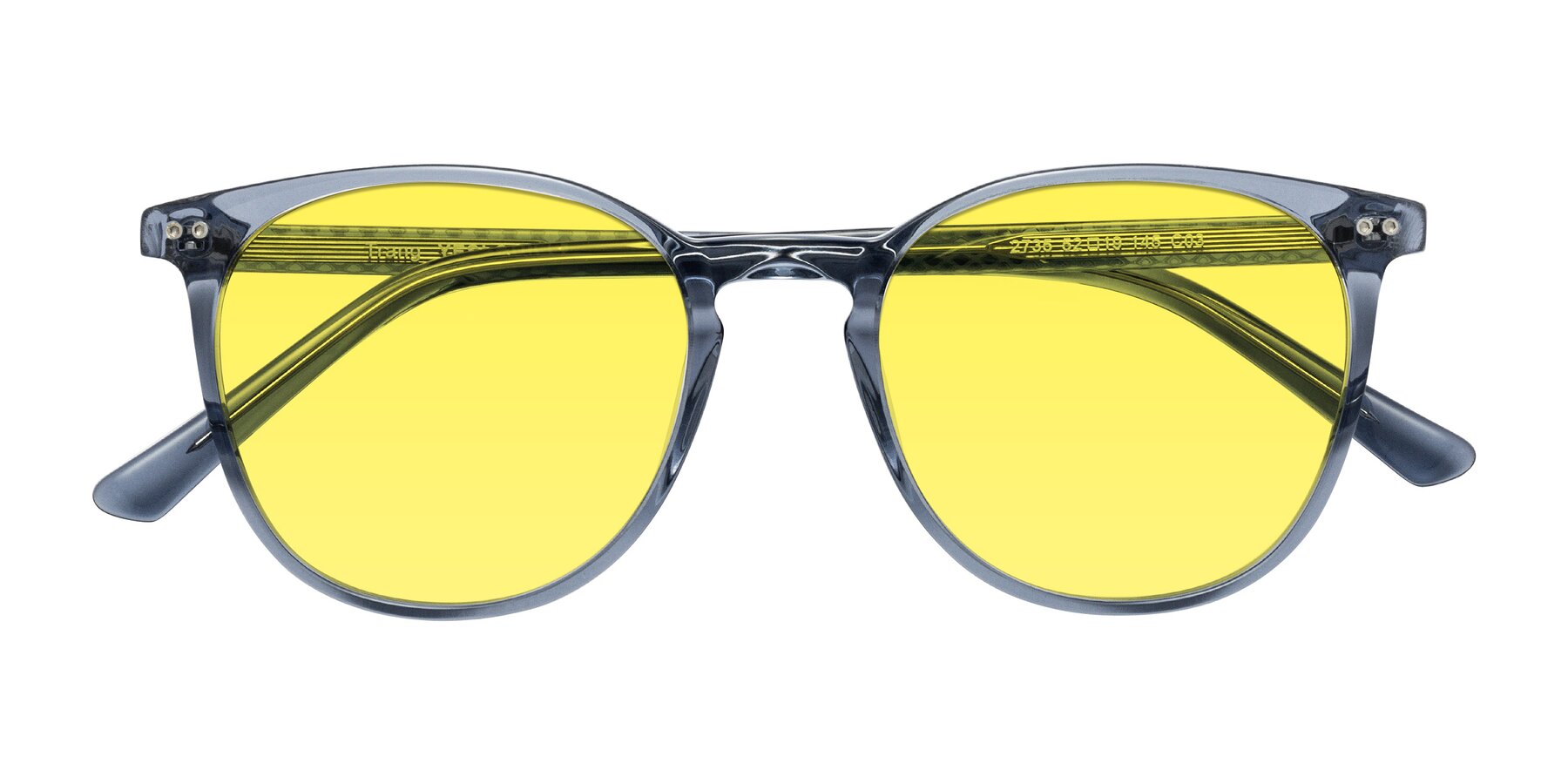 Folded Front of Trang in Transparent Blue with Medium Yellow Tinted Lenses