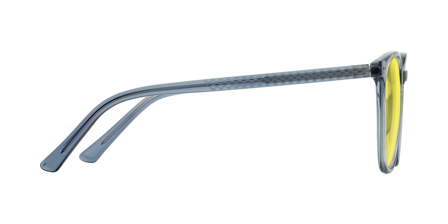 Side of Trang in Transparent Blue with Medium Yellow Tinted Lenses